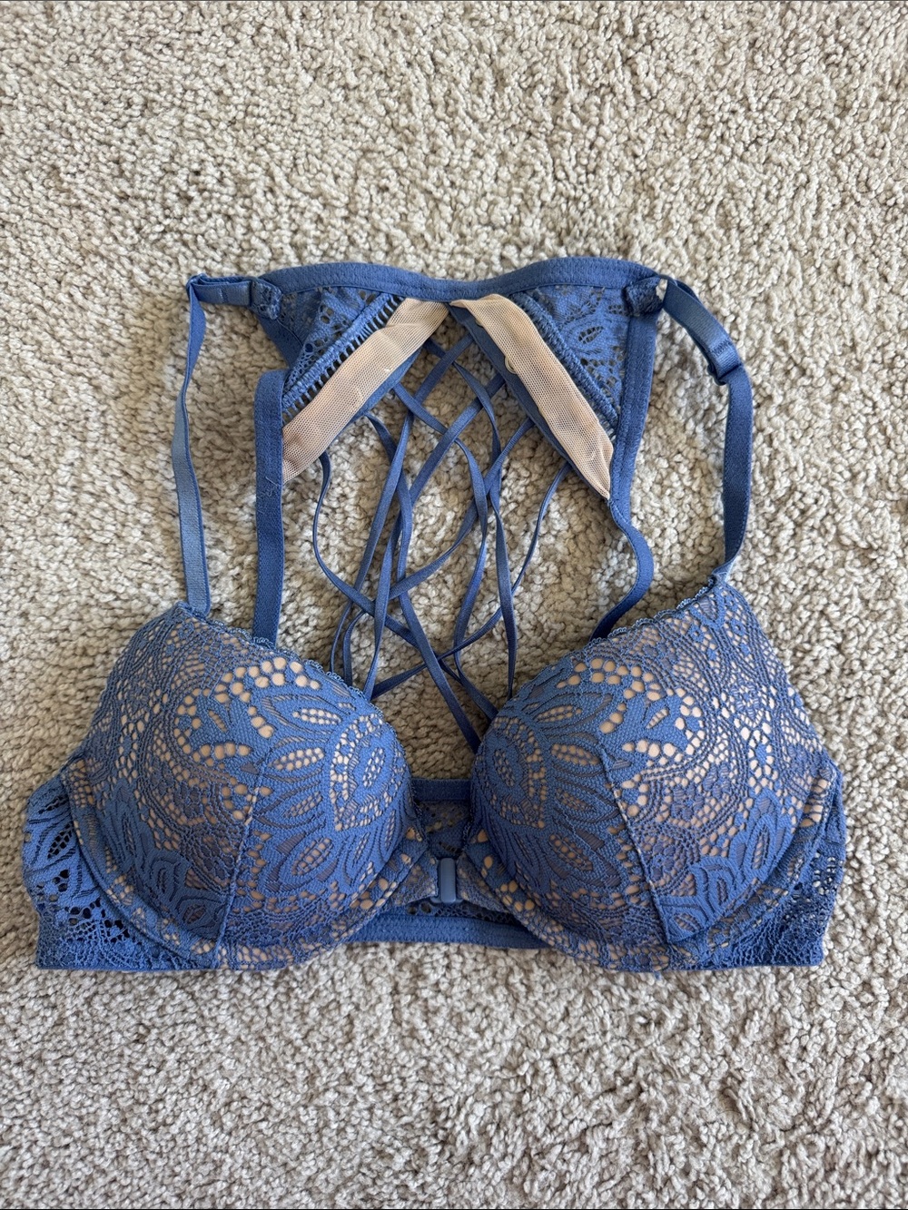 Victoria's Secret Very Sexy Push Up Bra, Strappy Blue Lace - Size 32B